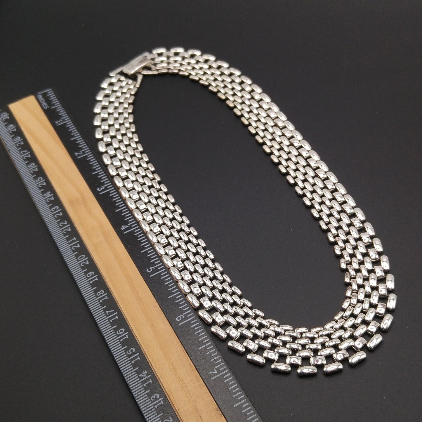 Vintage Interlocking Choker Necklace, Rhodium Plated, 1980s, Silver Tone