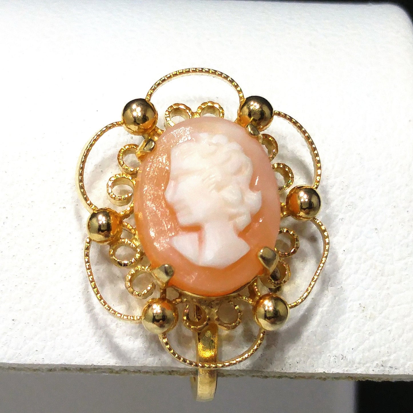 Sorrento Shell Cameo Clip Earrings, 12K Gold Filled, 1950s Vintage Jewelry