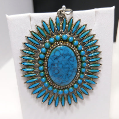 Vintage Southwestern Faux Turquoise Jewelry Set Pendant Ring Earrings 1970s