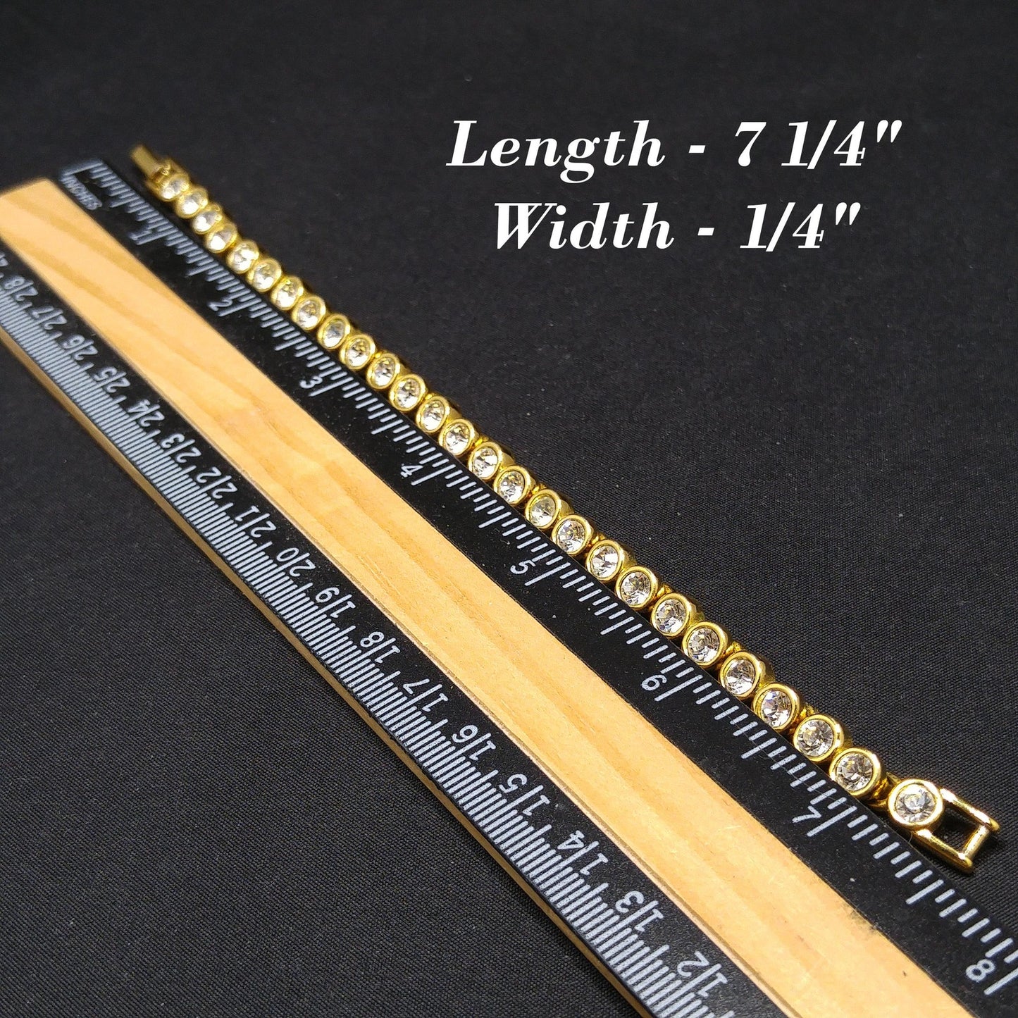 Vintage Swarovski Bracelet – Clear Rhinestone Bezel Set – Gold Plated Link