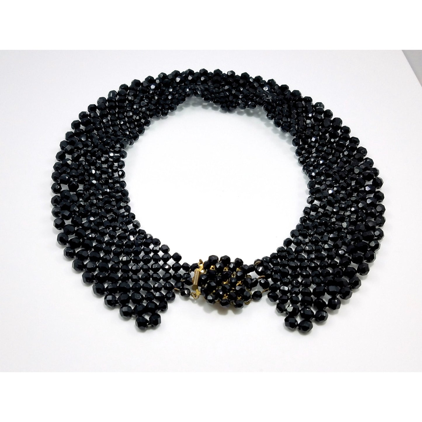 Vintage Victorian Black Crystal Beaded Collar, 1930s, 17 Inches