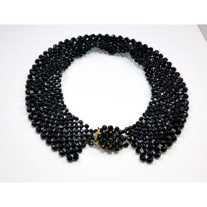 Vintage Victorian Black Crystal Beaded Collar, 1930s, 17 Inches