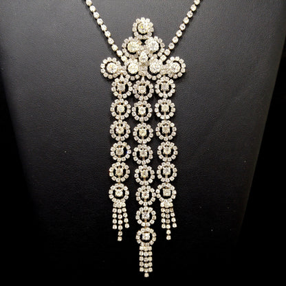 Mid-century Bridal Rhinestone Necklace, Clear Rhinestones, Rhodium Plated, 1950s Vintage Jewelry