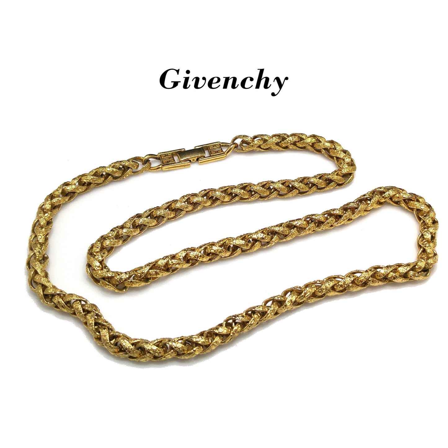 Givenchy Textured 18K Gold-plated Wheat Braid Link Chain Necklace, 24 1/2 Inches, 1980s Vintage Jewelry