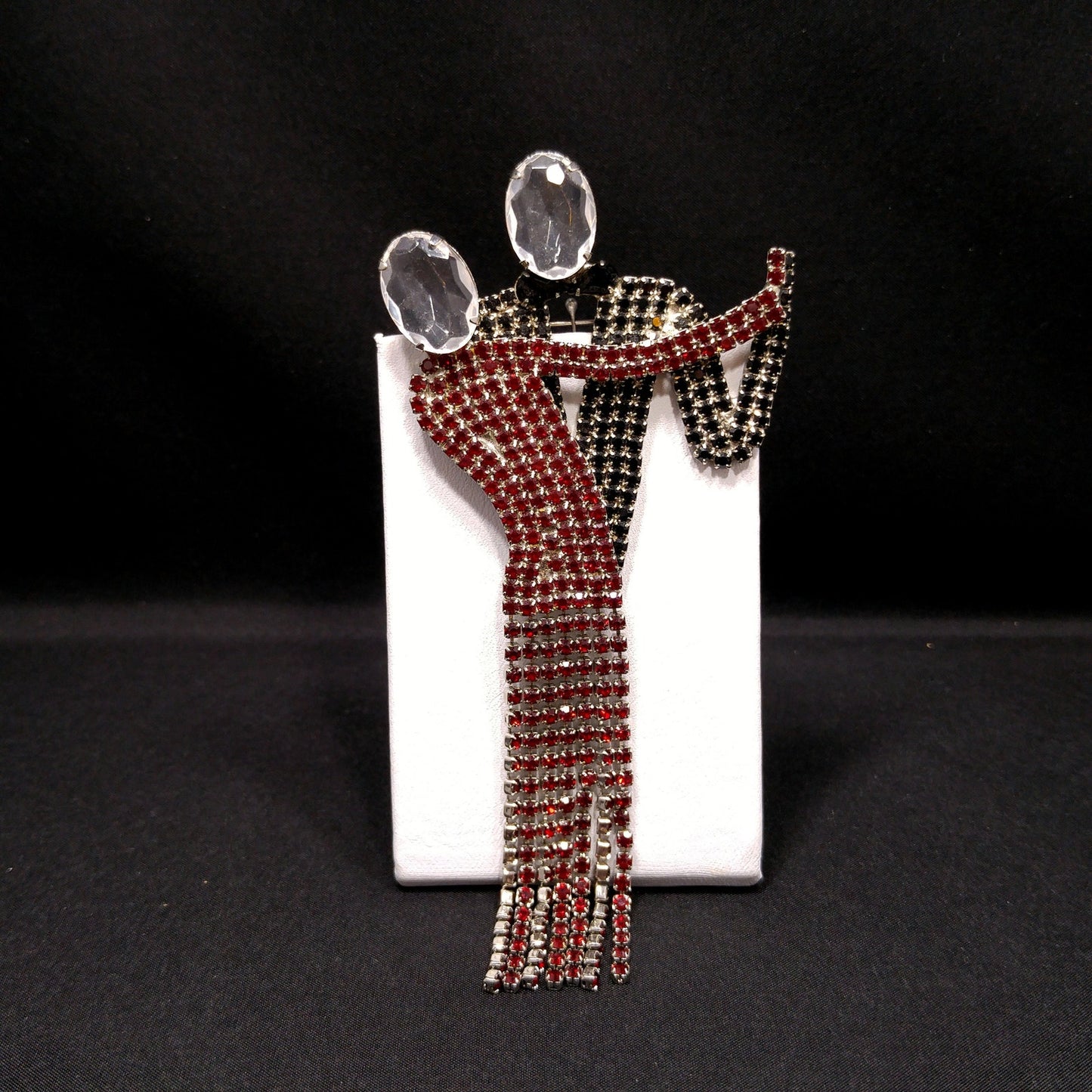 Dancing Couple Rhinestone Brooch, Dangling Fringe Dress, 1950s Vintage Jewelry