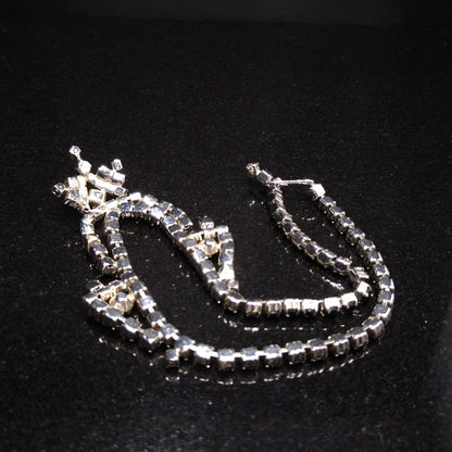 Vintage Black & Clear Rhinestone Festoon Necklace, Rhodium Plating, 1950s