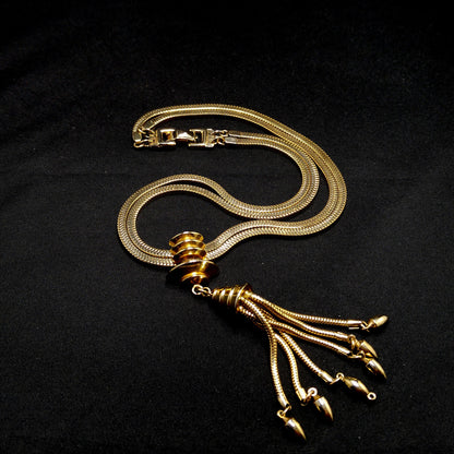 Barclay Snake Chain Tassel Necklace, Gold Plated, 1950s Vintage Jewelry