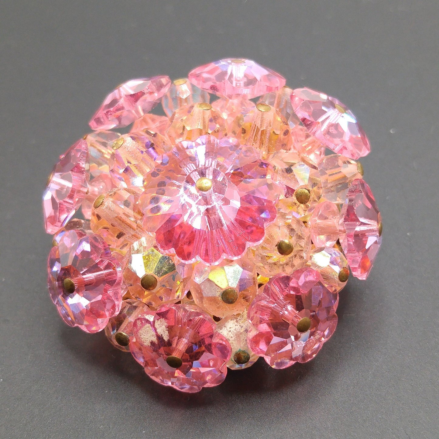 Pink Margarita Crystal Beaded Brooch, 1960s Vintage Jewelry