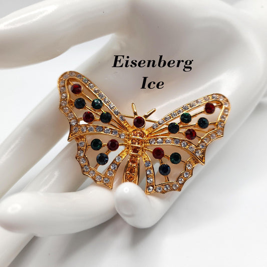 Eisenberg Ice Rhinestone Butterfly Brooch, 1980s Vintage Jewelry