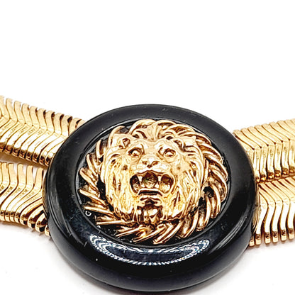 Vintage Lion Head Pendant Double Snake Chain Necklace, 15 Inches