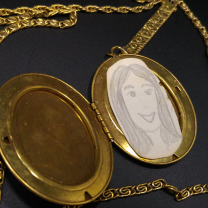Goldette Large Locket Necklace, Gold Plated, Two Strands, 1950s Vintage Jewelry