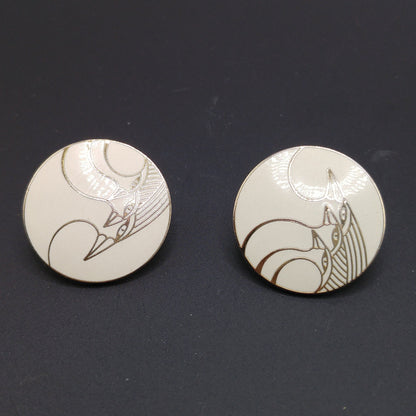 Vintage Laurel Burch "Celestial Birds" Clip Earrings, Gold Plated