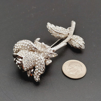 Vintage Nolan Miller Anniversary Rose Pave Crystal Rhinestone Pin Brooch