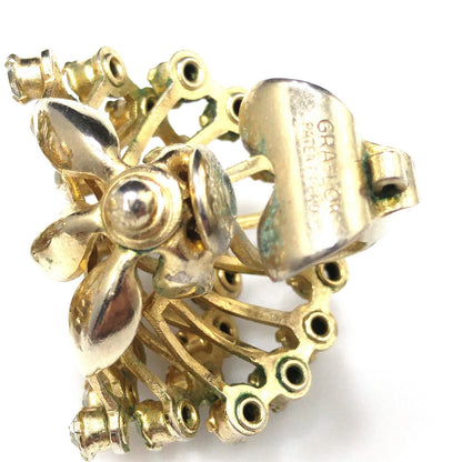 Vintage Hattie Carnegie Rhinestone Brooch & Earrings, Gold Plated, 1950s