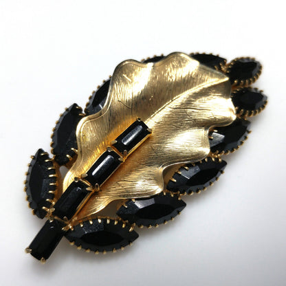 Vintage Weiss Black Rhinestone Jewelry Set, Bracelet Brooch Earrings
