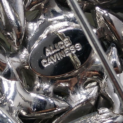 Alice Caviness Large Rhinestone Flower Brooch, Rhodium Plated, 1960s Vintage Jewelry