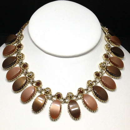 Pakula Topaz Lucite Moonglow Necklace Bracelet Earrings Set, 1950s Vintage Jewelry