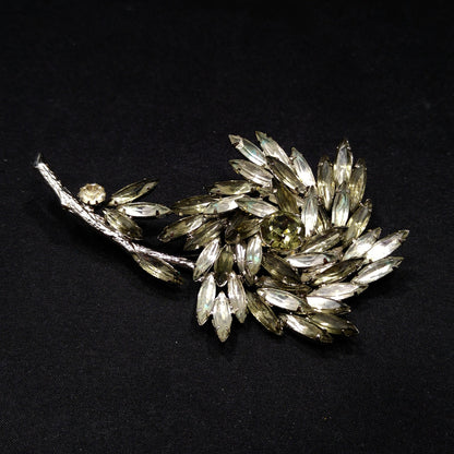 Alice Caviness Large Rhinestone Flower Brooch, Rhodium Plated, 1960s Vintage Jewelry