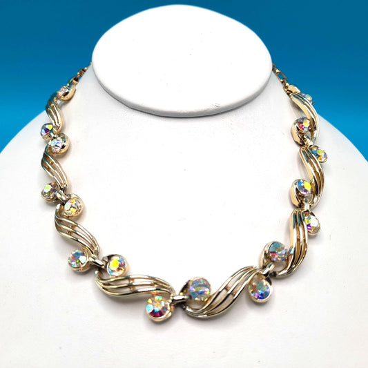 Vintage Aurora Borealis Choker Necklace, Unsigned Schrager, 1950s Vintage Jewelry
