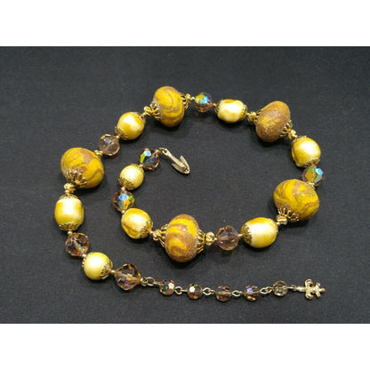 Vintage Vendome Art Bead Necklace Faux Baroque Pearls & AB Crystals 1960s