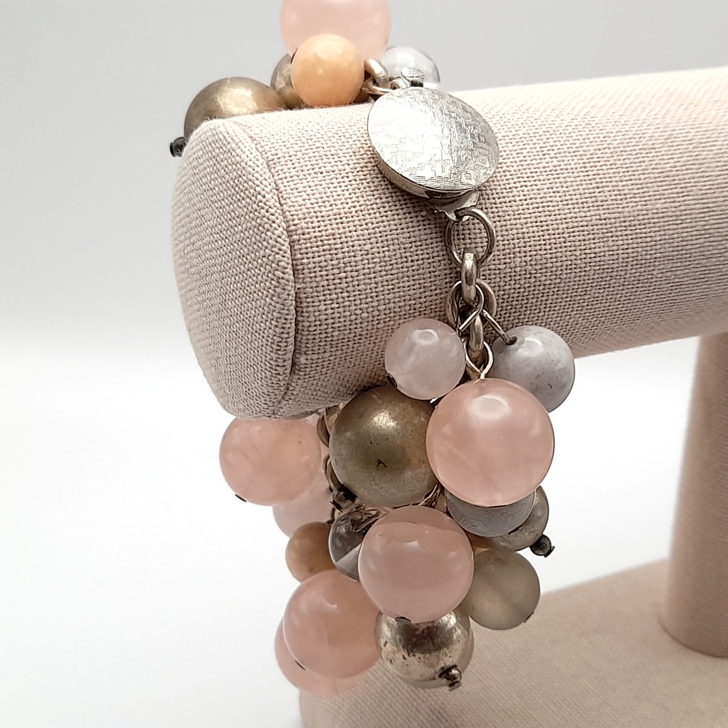 Susan Cummings Beaded Clip Earrings & Bracelet, Sterling Silver, Gemstone Beads