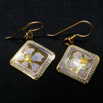 Vintage Laurel Burch "Jasmine For Jodi" Earrings, Pink Flower Gold Plated, 1980s