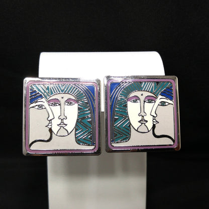 Vintage Laurel Burch "Ancient Ancestors" Post Earrings, Rhodium Plated
