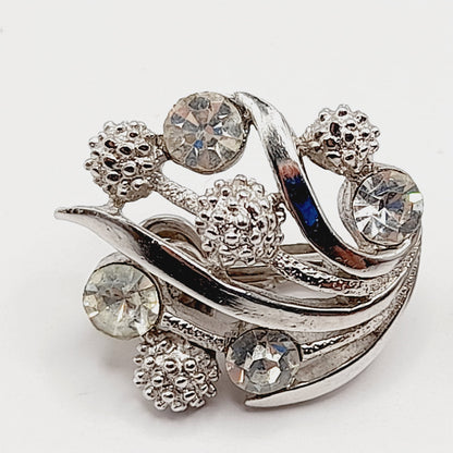 Vintage Crown Trifari Rhinestone Clip Earrings – Rhodium Plated Mid Century Jewelry