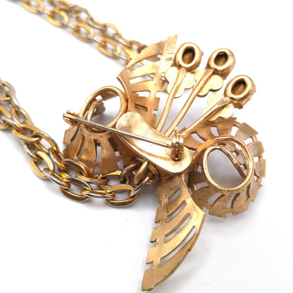 Pink Rhinestone Brooch Pendant Necklace, Gold Plated Pendant Brooch Combo, 1940s Vintage Jewelry