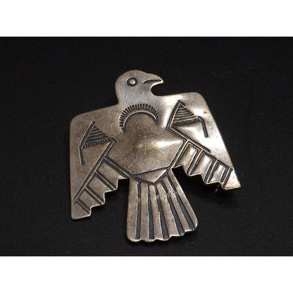 Thunderbird IH Coin Silver Brooch, Indian Handcrafts Shop Trademark, Vintage Jewelry Pin