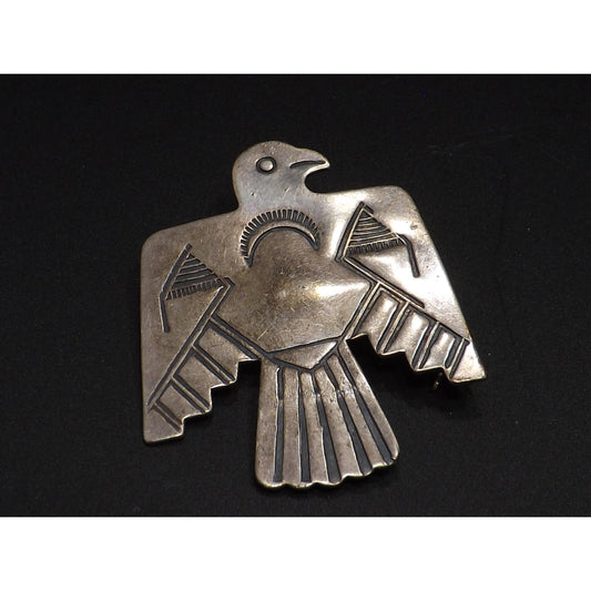 Thunderbird IH Coin Silver Brooch, Indian Handcrafts Shop Trademark, Vintage Jewelry Pin