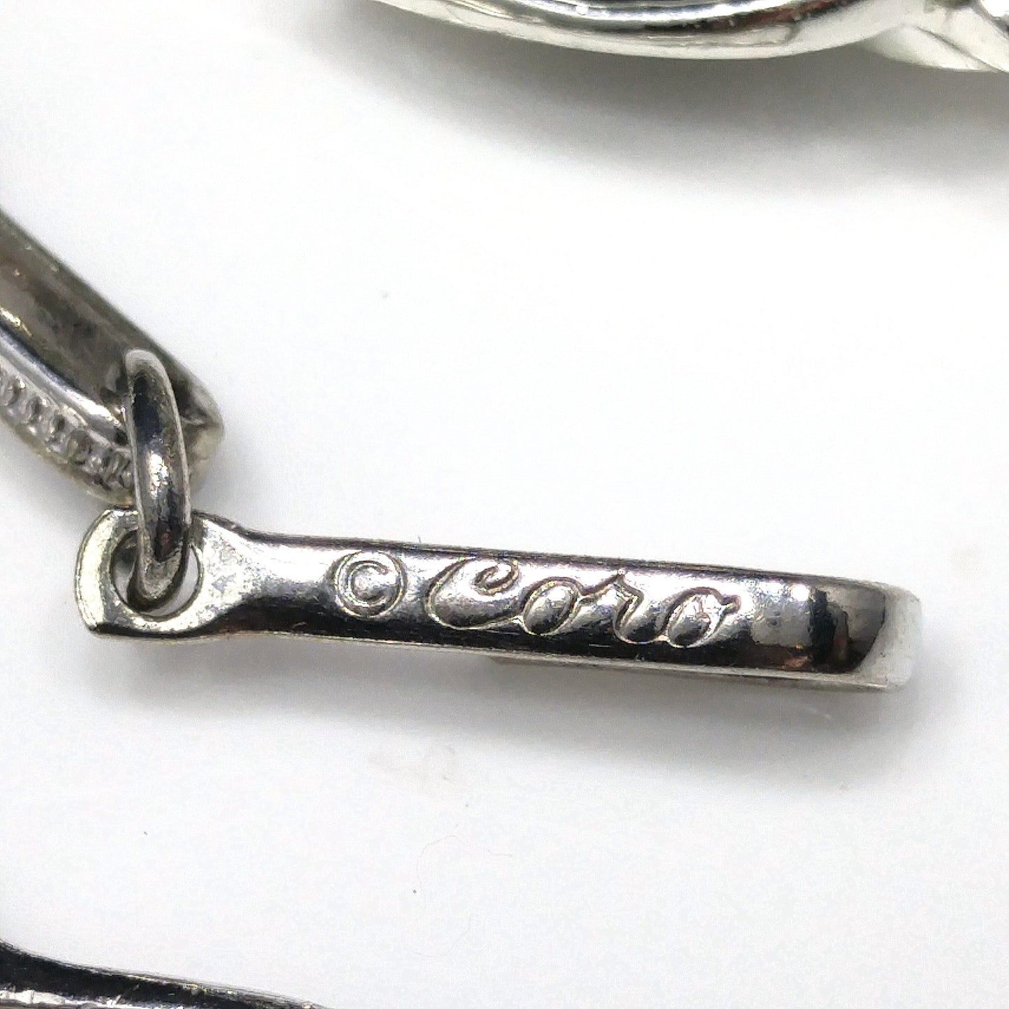 Coro Textured Smooth Leaf Necklace & Earrings, Rhodium Plated, 1950s Vintage Jewelry
