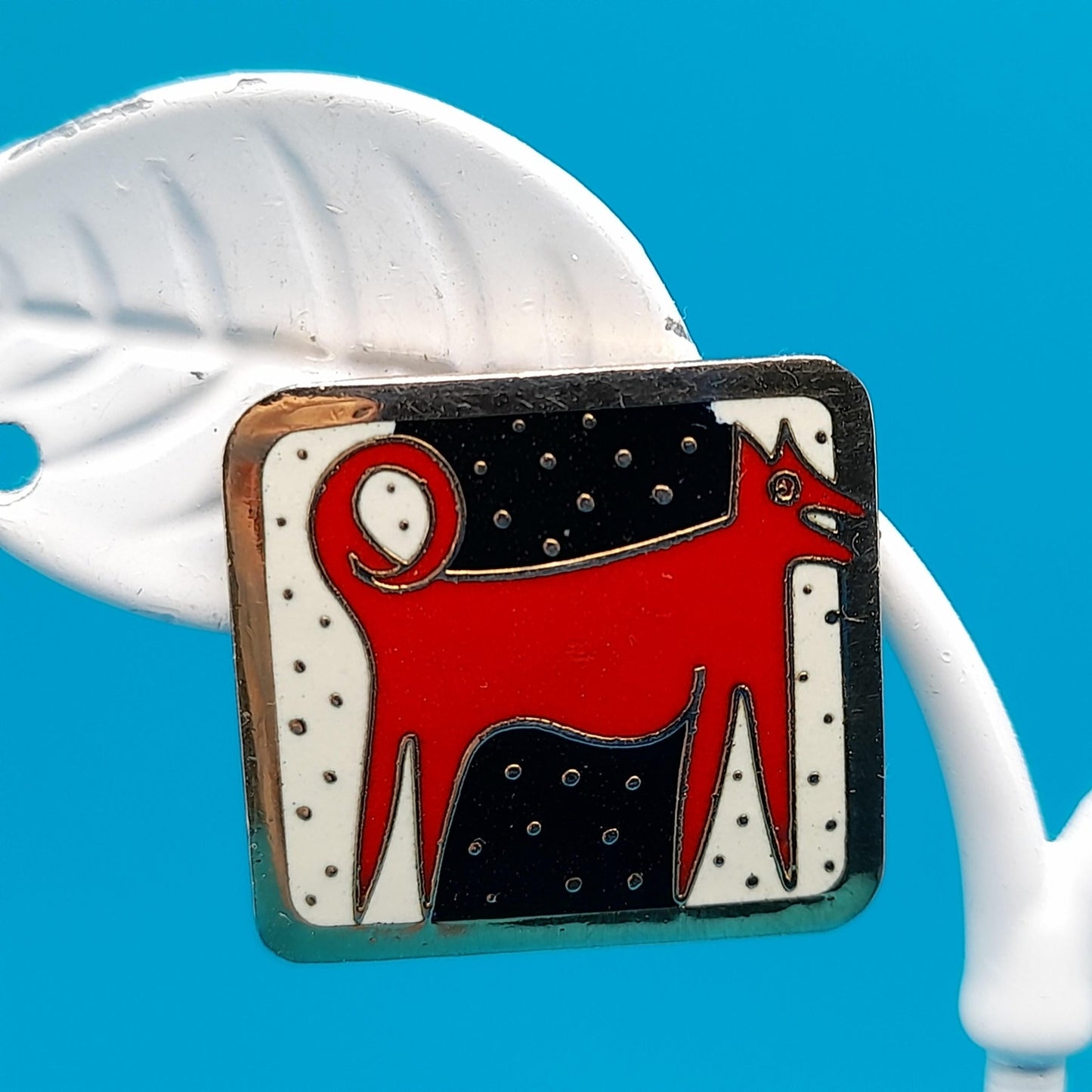 Vintage Laurel Burch "Night Dog" Post Earrings, Gold Plated