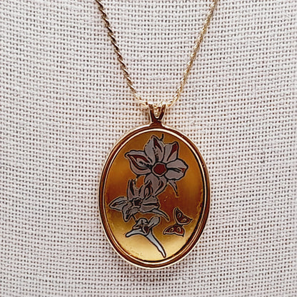 Vintage Reed & Barton Damascene July Larkspur Pendant Necklace Floral Birth Flower