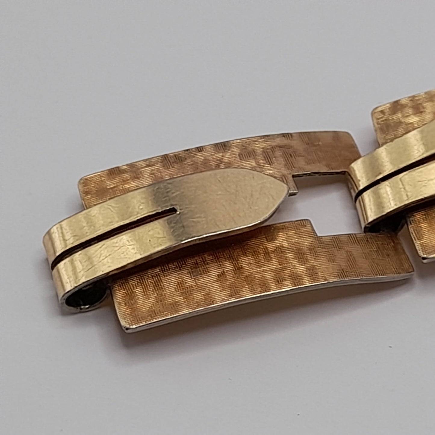Vintage 1940s Krementz Bracelet, Two Tone Rose Yellow Gold Links, Retro Geometric Jewelry, Mid Century Gift, 7 3/4 Inch