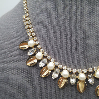 Unique Vintage Wedding Necklace, Unsymmetrical Choker, Gold Plated, 1960s Vintage Jewelry
