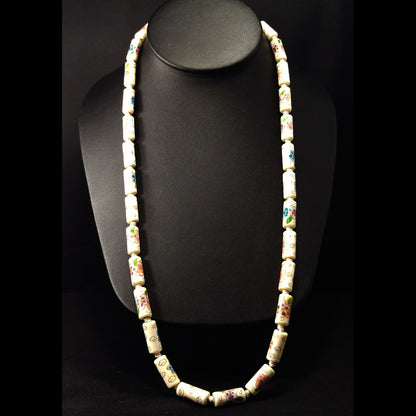 Vintage Chinese Imported Hand Knotted Beaded Necklace, 1960s Hand Painted