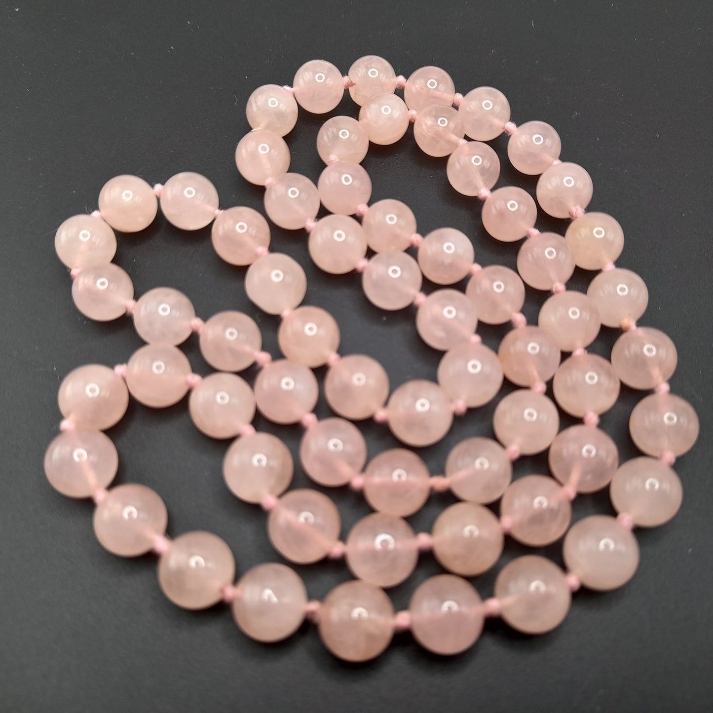 Vintage Pink Quartz Hand-Knotted Necklace – 30 Inches, No Clasp