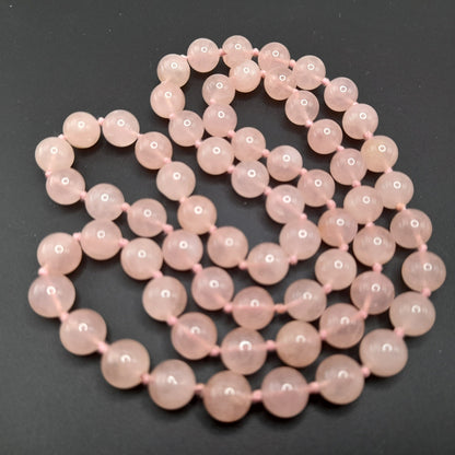 Vintage Pink Quartz Hand-Knotted Necklace – 30 Inches, No Clasp