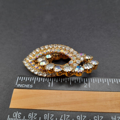 Mid-Century Aurora Borealis Pendant Brooch, Gold Plated, Prong Set Stones, 1960s Vintage Jewelry