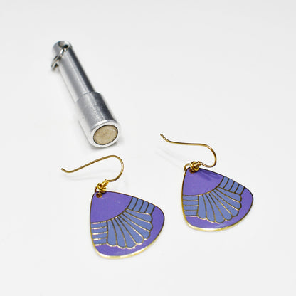 Vintage Laurel Burch Waterfall Earrings, Gold Plated, Purple Enamel
