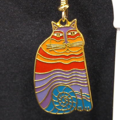 Laurel Burch "Rainbow Cats" Earrings, Multicolored Cloisonne Enamel, 1980s