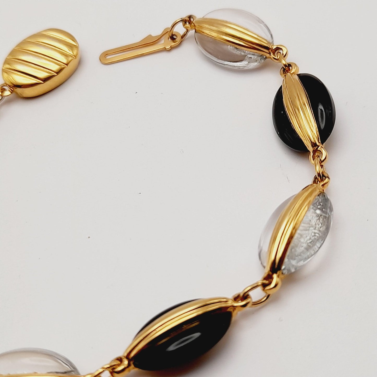 Swarovski Black & Clear Crystal Bracelet, Gold Plated, 1990s Vintage Jewelry