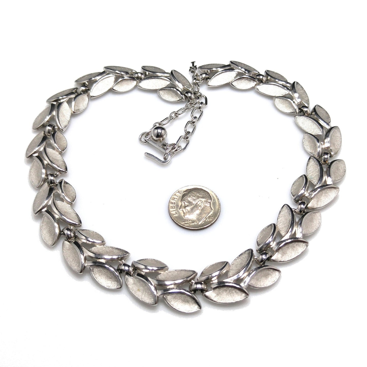 Crown Trifari Leaves Necklace, Rhodium Plated, 1960s Vintage Jewelry