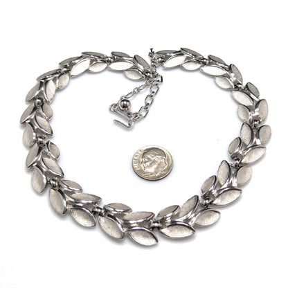 Crown Trifari Leaves Necklace, Rhodium Plated, 1960s Vintage Jewelry
