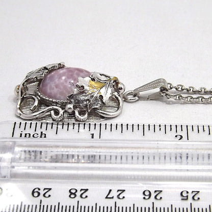 Vintage Whiting & Davis Pendant Necklace Easter Egg Glass Cabochon Silver Tone Floral Frame Vintage Jewelry