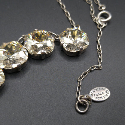 Catherine Popesco Art Deco Style Necklace, Clear Crystal Rhinestones, Silver Plated French Jewelry, 1980s Vintage Necklace