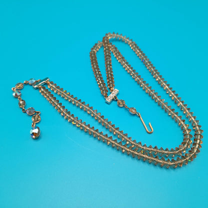 Light Topaz Crystal Necklace, Aurora Borealis, Rhinestone End Bars, 1960s Vintage Jewelry