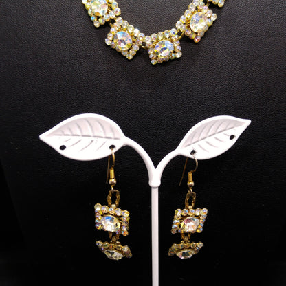 Vintage 1960s Aurora Borealis Rhinestone Necklace & Earrings Set – Square Links