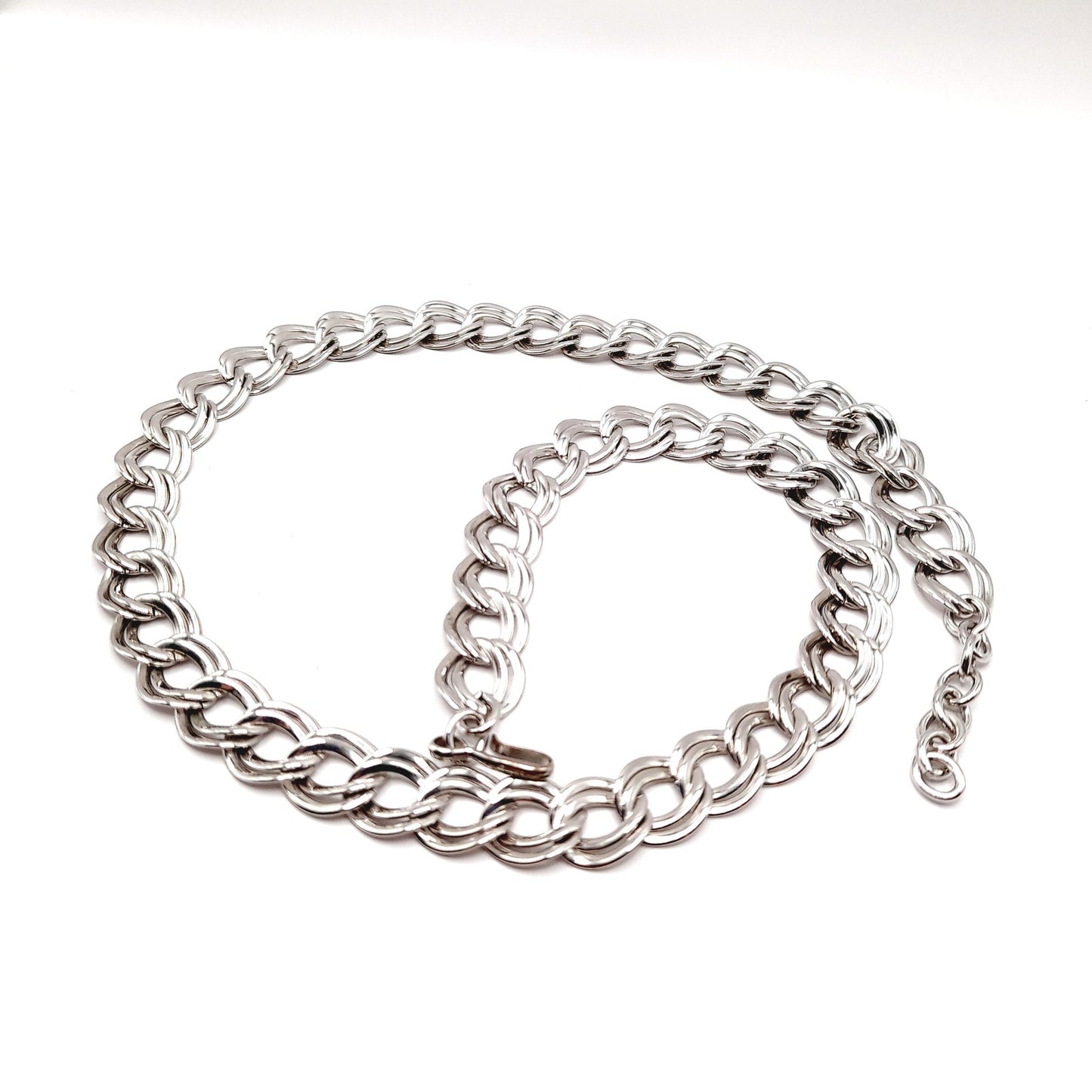 Vintage Monet Rhodium Plated Chunky Silver Tone Chain Necklace, 26 Inches